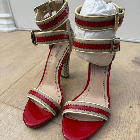 POUR LA VICTOIRE VERONICA Snakeskin, Red & Tan High Heel Sandal - Picture 3 of 4